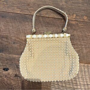 Vintage Laura U.S.A. Ivory Beaded Evening Handbag Cocktail Purse 1950s 1960s